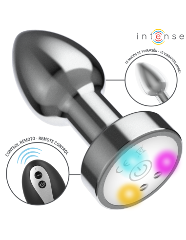 INTENSE PLUG ANAL DE METAL VIBRADOR CON LUCES LED Y CONTROL REMOTO TALLA M