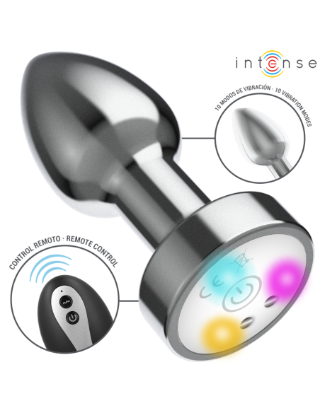 INTENSE PLUG ANAL DE METAL VIBRADOR CON LUCES LED Y CONTROL REMOTO TALLA M