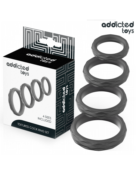 ADDICTED TOYS SET ANILLOS PENE TEXTURIZADOS 4 TAMAAOS