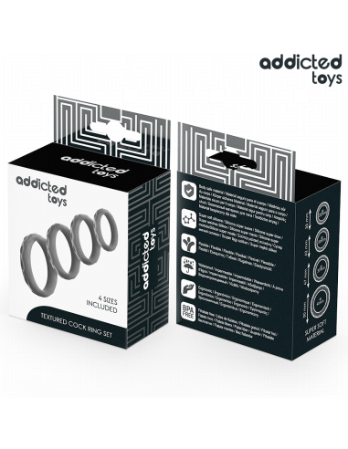 ADDICTED TOYS SET ANILLOS PENE TEXTURIZADOS 4 TAMAAOS