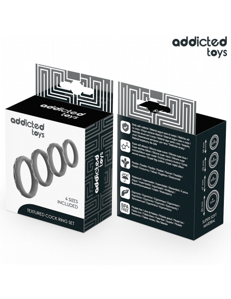ADDICTED TOYS SET ANILLOS PENE TEXTURIZADOS 4 TAMAAOS