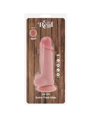 GET REAL PENE REALASTICO DELUXE CON TESTACULOS EXTRA GRUESO 23 CM