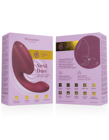 WOMANIZER DUO NEXT ESTIMULADOR VIBRADOR DUAL CLATORIS PUNTOAG ROSA