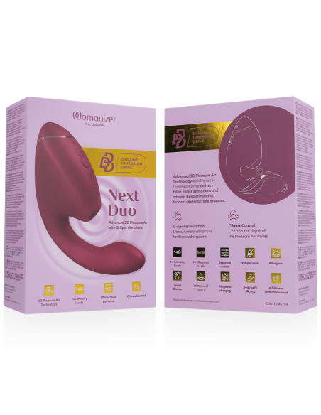 WOMANIZER DUO NEXT ESTIMULADOR VIBRADOR DUAL CLATORIS PUNTOAG ROSA