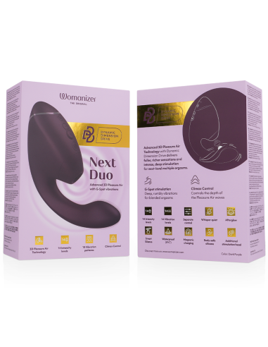 WOMANIZER DUO NEXT ESTIMULADOR VIBRADOR DUAL CLATORIS PUNTOAG MORADO