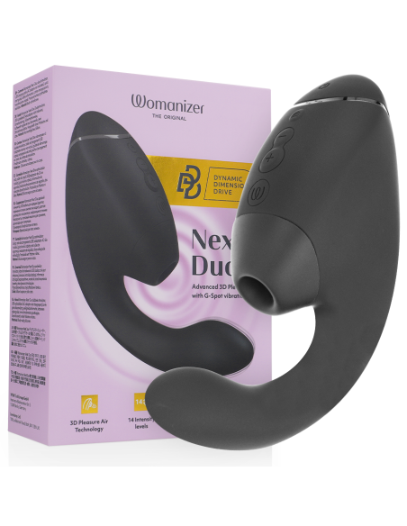 WOMANIZER DUO NEXT ESTIMULADOR VIBRADOR DUAL CLATORIS PUNTOAG NEGRO