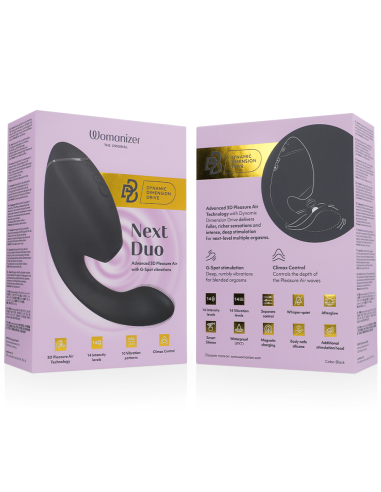 WOMANIZER DUO NEXT ESTIMULADOR VIBRADOR DUAL CLATORIS PUNTOAG NEGRO
