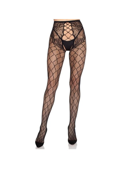 LEG AVENUE 1966 MEDIAS DE RED CON PANTY SIN ENTREPIERNA NEGRO TALLA ANICA