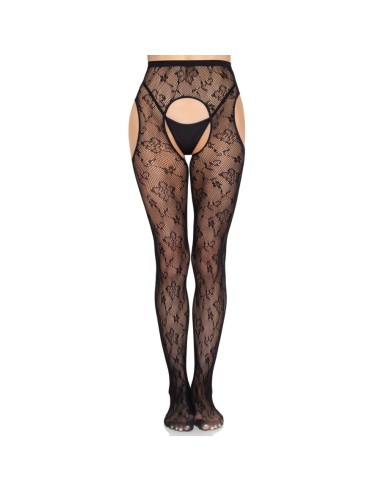 LEG AVENUE 1967 MEDIAS DE LIGUERO CON RED DE FLORES NEGRO TALLA ANICA