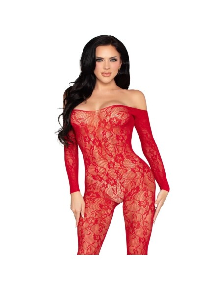 LEG AVENUE 89366 BODYSTOCKING DE LENCERAA DE ENCAJE ROJO TALLA ANICA