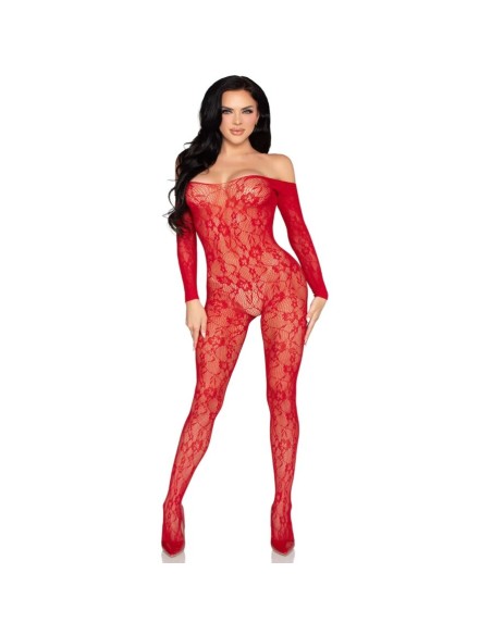 LEG AVENUE 89366 BODYSTOCKING DE LENCERAA DE ENCAJE ROJO TALLA ANICA