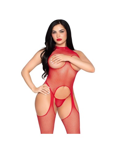 LEG AVENUE 89374 BODYSTOCKING SIN COPAS Y PANTY ROJO TALLA ANICA