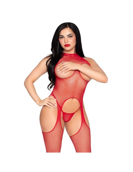 LEG AVENUE 89374 BODYSTOCKING SIN COPAS Y PANTY ROJO TALLA ANICA