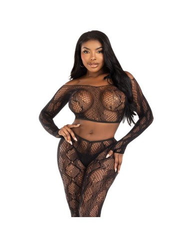 LEG AVENUE 89373 CROP TOP Y MEDIAS SIN PIE DE PITAN NEGRO TALLA ANICA