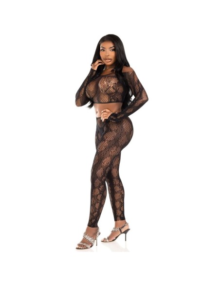 LEG AVENUE 89373 CROP TOP Y MEDIAS SIN PIE DE PITAN NEGRO TALLA ANICA