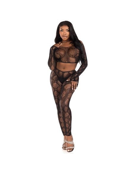 LEG AVENUE 89373 CROP TOP Y MEDIAS SIN PIE DE PITAN NEGRO TALLA ANICA