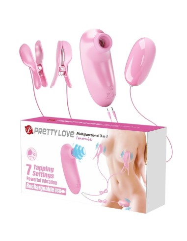 PRETTY LOVE IMONIE SET MULTIFUNCIONAL 3 EN 1 CON SUCCIONADOR PEZONES Y CLATORIS