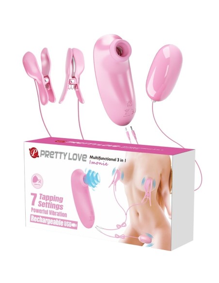 PRETTY LOVE IMONIE SET MULTIFUNCIONAL 3 EN 1 CON SUCCIONADOR PEZONES Y CLATORIS