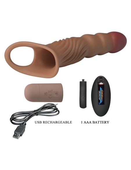 PRETTY LOVE FUNDA PARA PENE TEXTURIZADA CON VIBRACIAN Y CONTROL REMOTO