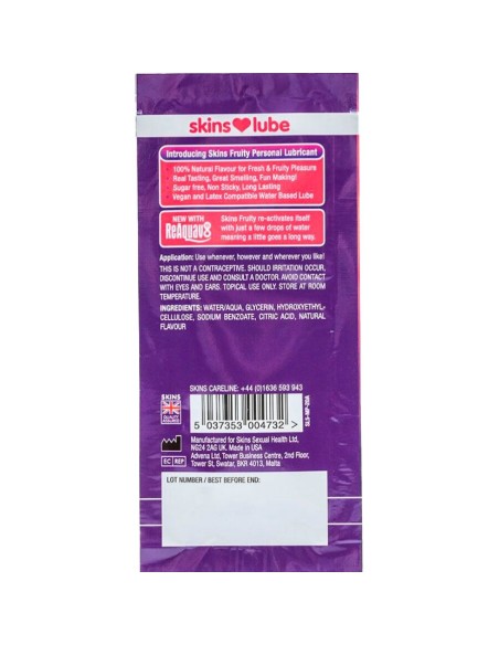 SKINS FRUITY LUBRICANTE BASE DE AGUA MANGO FRUTA PASIAN MONODOSIS 5 ML