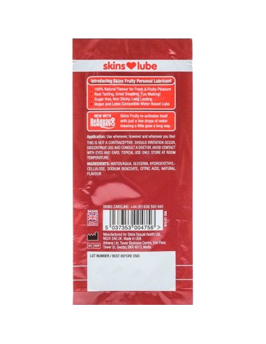 SKINS FRUITY LUBRICANTE BASE DE AGUA FRESA MONODOSIS 5 ML