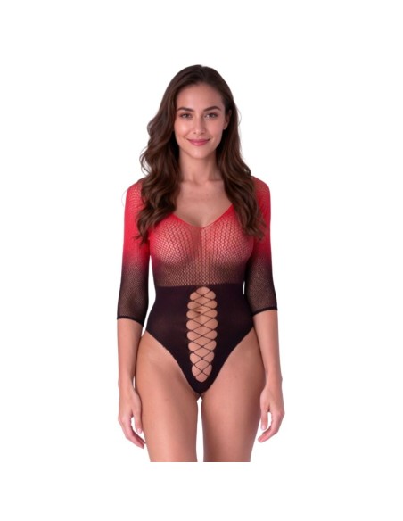 PASSION BS118 BODYSTOCKING DE MALLA NEGRO Y ROJO