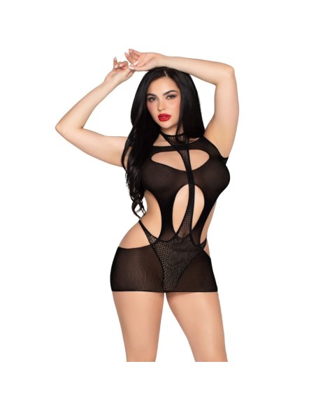 LEG AVENUE 81680 MINI VESTIDO OPACO Y TEDDY HALTER NEGRO TALLA ANICA
