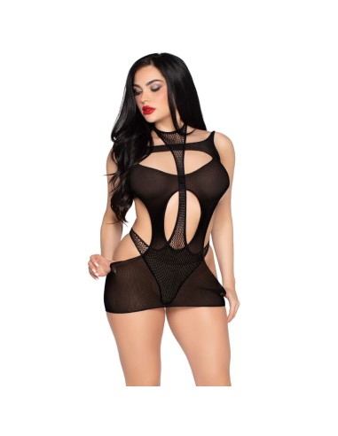 LEG AVENUE 81680 MINI VESTIDO OPACO Y TEDDY HALTER NEGRO TALLA ANICA