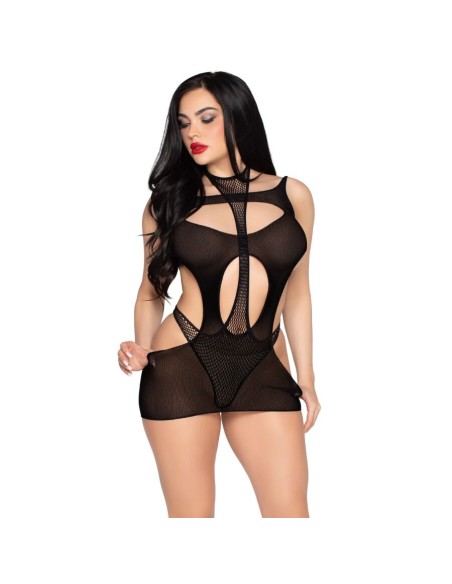 LEG AVENUE 81680 MINI VESTIDO OPACO Y TEDDY HALTER NEGRO TALLA ANICA