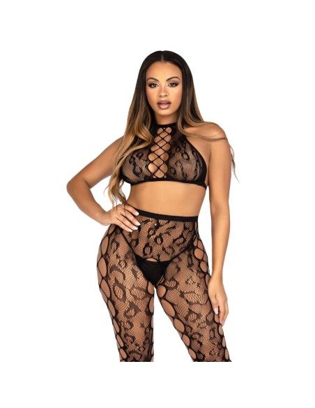 LEG AVENUE 89372 CROP TOP Y MEDIAS SIN ENTREPIERNA NEGRO TALLA ANICA