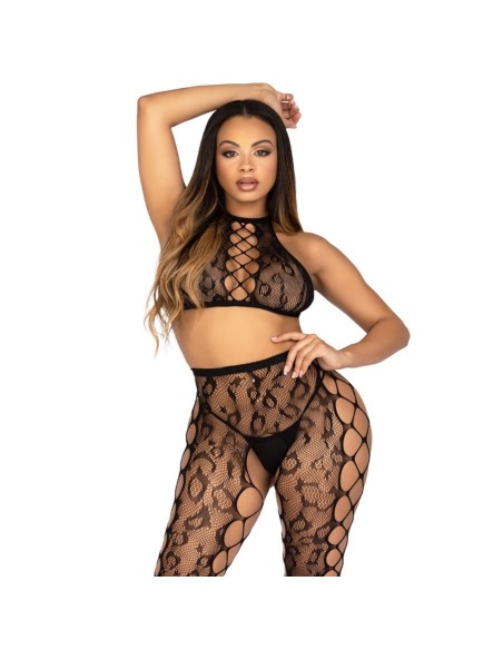 LEG AVENUE 89372 CROP TOP Y MEDIAS SIN ENTREPIERNA NEGRO TALLA ANICA