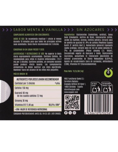 WUG on a El chicle funcional con cafeA na y guaranA sabor menta vainilla BLISTER 8 UDS