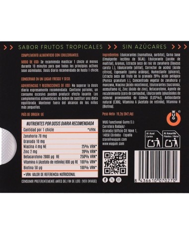 WUG solar El chicle funcional con vitaminas y zinc sabor frutos tropicales BLISTER 8 UDS