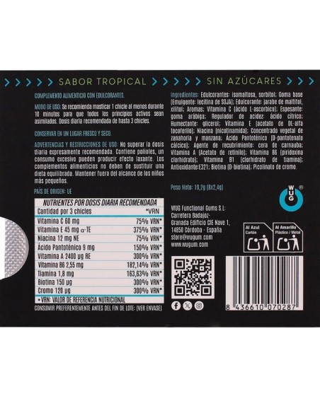WUG multivit El chicle funcional multivitamA nico sabor tropical BLISTER 8 UDS