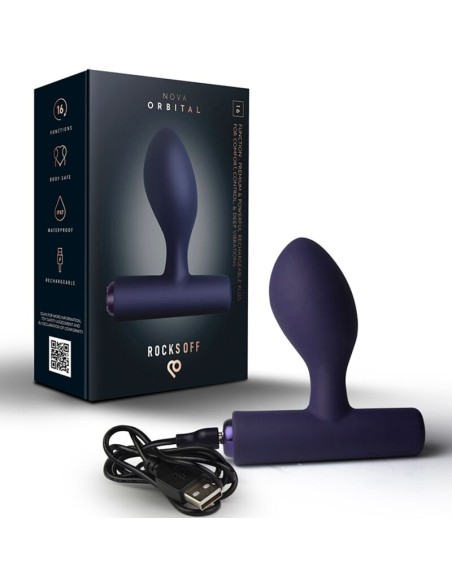 ROCKS OFF NOVA ORBITAL PREMIUM PLUG ANAL RECARGABLE 16 FUNCIONES AZUL