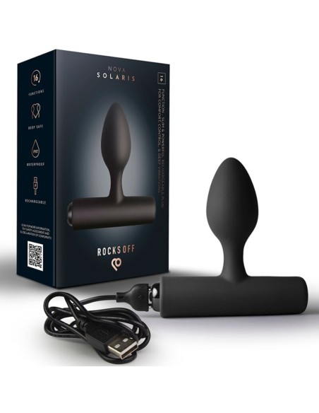 ROCKS OFF NOVA SOLARIS PLUG ANAL FINO RECARGABLE 16 FUNCIONES NEGRO