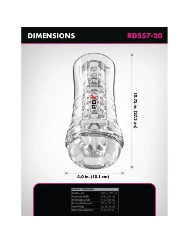 PDX ELITE MASTURBADOR TRANSPARENTE VIEWTUBE PLUS SEE THRU EZ GRIP 21 CM