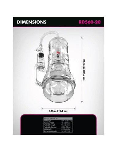 PDX ELITE MASTURBADOR TRANSPARENTE VIEWTUBE VAC XXL CON BOMBA DE SUCCIAN 273 CM