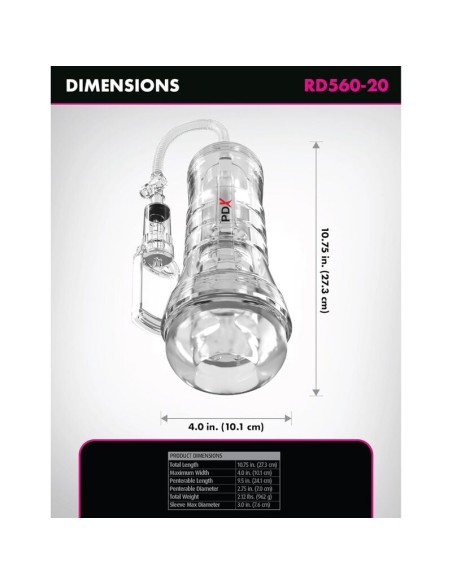 PDX ELITE MASTURBADOR TRANSPARENTE VIEWTUBE VAC XXL CON BOMBA DE SUCCIAN 273 CM