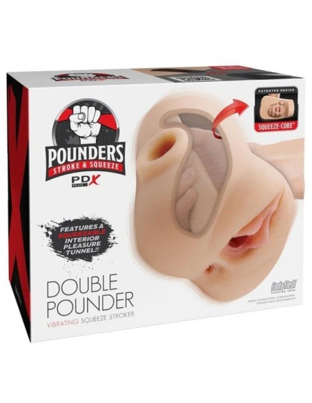 PDX PLUS MASTURBADOR DOBLE VIBRADOR DOUBLE POUNDER SQUEEZE LIGHT 205 CM